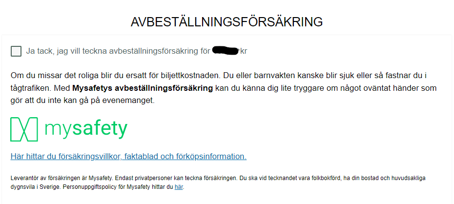 Avbeställningsförsäkring Via Mysafety – Tickster Help Center